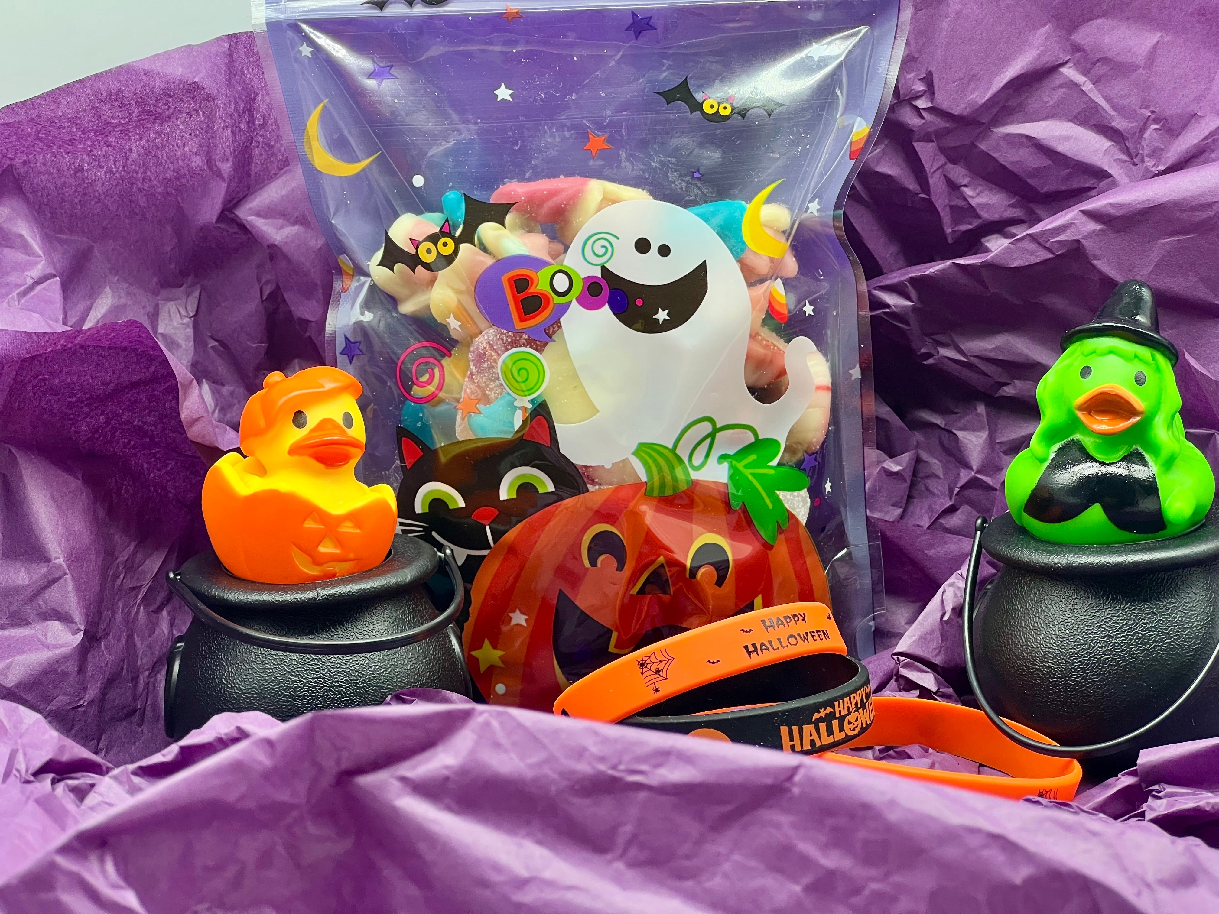 MJ's Halloween-themed rubber ducky novelties and sweet bag